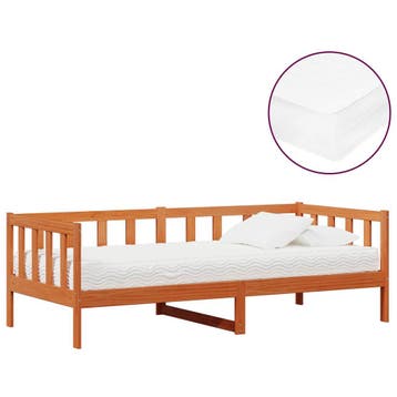 vidaXL Daybed met hoofdeinde Waxbruin en wit 90 x 200 cm, Eenpersoons, Bruin, Verzenden, Nieuw