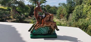 sculptuur, Biche et son faon – Sculpture animalière Art Déco