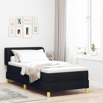 vidaXL Boxspringbed met hoofdeinde Zwart 90 x 190 cm Stof, Eenpersoons, Verzenden, Zwart, Nieuw