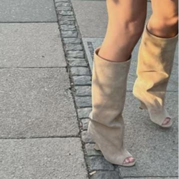Zomer Peep Toe Laarzen met Hoge Blokhak - Elegante Lange Laa, Kleding | Dames, Verzenden, Nieuw