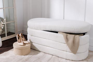 Extravagante gestoffeerde bank VOGUE 115cm crèmewit Bouclé, Ophalen of Verzenden, Nieuw