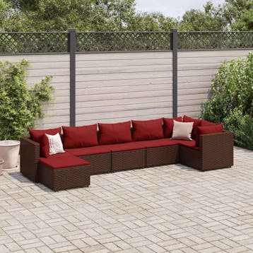 vidaXL 7-delige Loungeset met kussens poly rattan bruin, Verzenden, Nieuw, Loungeset