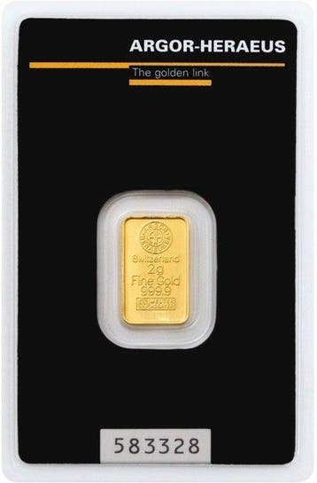 2 gram - Goud .999 - Argor-Heraeus, Switzerland - Met, Postzegels en Munten, Edelmetalen en Baren