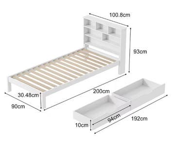 Eenpersoonsbed 90 × 200 cm met Opberglades – Modern Bedframe, Verzenden, Nieuw