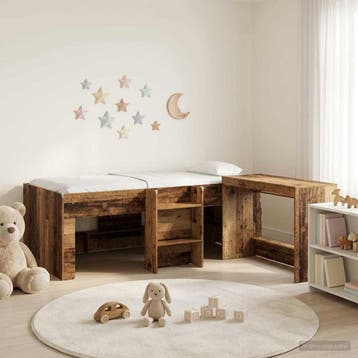 vidaXL Hoge Bed Frame met Bureau voor Kinderen 2 st Oud hout, Verzenden, Nieuw, Bruin, Hout
