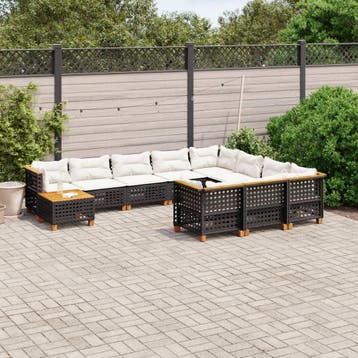 vidaXL 11-delige Loungeset met kussens poly rattan zwart, Verzenden, Nieuw, Loungeset