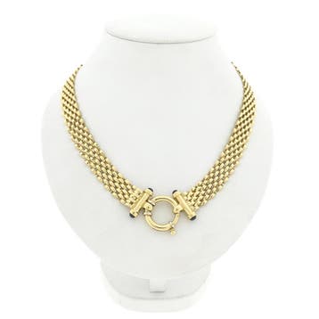 Gouden panterschakel collier met saffier | 45 cm (Armband), Sieraden, Tassen en Uiterlijk, Gebruikt, Ophalen of Verzenden, Met edelsteen