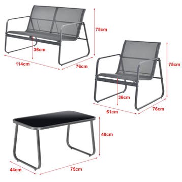 Tuinset 4-delig Palencia loungeset donkergrijs en zwart, Verzenden, Nieuw