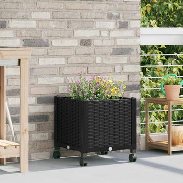 vidaXL Tuinschaal met wielen Zwart 40 x 40 x 44 cm PP, Tuin en Terras, Bloembakken en Plantenbakken, Verzenden, Nieuw, Minder dan 60 cm