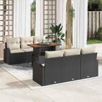 vidaXL Tuin Sofa Set met kussen 7 pcs Zwart en crème, Verzenden, Nieuw, Rotan, 7 zitplaatsen