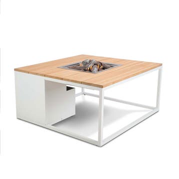 Cosi Fires Cosiloft lounge vuurtafel 100 cm wit - teak top, Verzenden, Nieuw