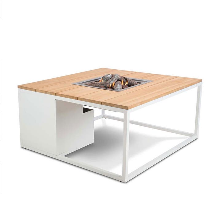 Cosi Fires Cosiloft lounge vuurtafel 100 cm wit - teak top, Tuin en Terras, Terrasverwarmers, Verzenden