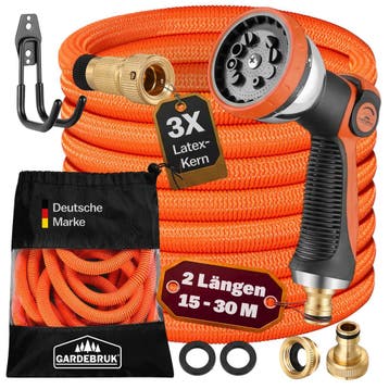 Tuinslang Flexibel 30m Latex Kern Massief Messing Oranje, Verzenden, Nieuw