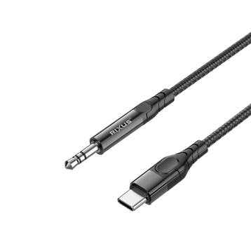 Rixus RXMU35C 3,5 mm AUX naar USB-C gevlochten audiokabel 1,, Verzenden, Nieuw
