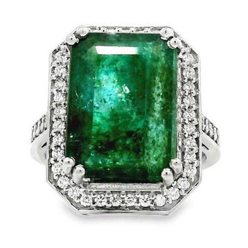 Ring Platina - 8.75ct. tw. Smaragd - Diamant - Zambia, Nieuw