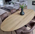 Eiken boomstamtafel massief eiken eettafel industrieel, 100 tot 150 cm, Vijf personen of meer, Ovaal, Nieuw