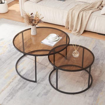 Salontafel set van 2 Kokkola rookglas bruin en zwart [en.cas, Verzenden, Nieuw