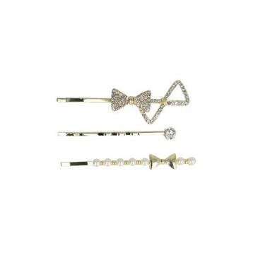 Haarspeld Schuifspeldjes 5cm - Dubbele Strik Strass Parel -, Nieuw