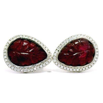 Oorstekers Platina - 4.33ct. tw. Robijn - Diamant, Sieraden, Tassen en Uiterlijk, Antieke sieraden
