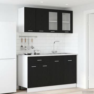 vidaXL Keuken Eenheid LYON 4 st Zwart eiken Bewerkt hout, Verzenden, Nieuw, Zwart
