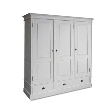 Kledingkast 3-deurs – massief hout – wit – maatwerk mogelijk, Nieuw, Grenenhout, Landelijk, klassiek, Scandinavisch, Robuust, massief