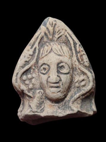 Oud-Romeins Terracotta Part of an oil lamp handle - Head of