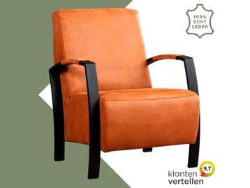 Leren fauteuil Glory - Kenia Rost (oranje), Nieuw, Ophalen of Verzenden, 50 tot 75 cm, Industrieel, Modern