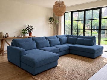 U-Bank Naaldwijk-Express - u-banken - Blauw, Nieuw, 150 cm of meer, Stof, 300 cm of meer