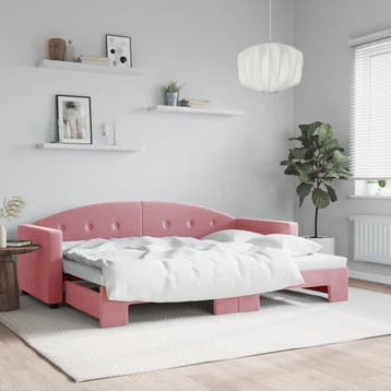 vidaXL Slaapbank met onderschuifbed 80x200 cm fluweel roze, Eenpersoons, Verzenden, Nieuw, 80 cm