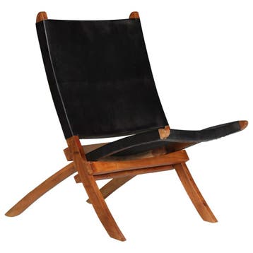 vidaXL Opklapbare stoel van zwart echt leer, Huis en Inrichting, Stoelen, Verzenden, Nieuw, Zwart