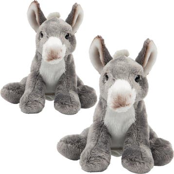 Ezel knuffel set 2 stuks - grijs - 13 en 33 cm - pluche, Verzenden, Nieuw