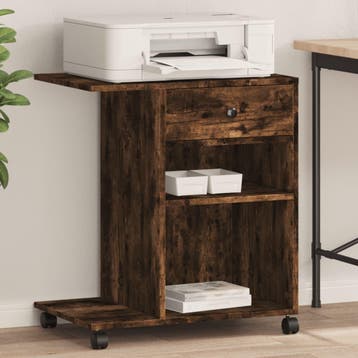 vidaXL Printerkastje met wielen 60x40x68,5 cm gerookt, Verzenden, Nieuw