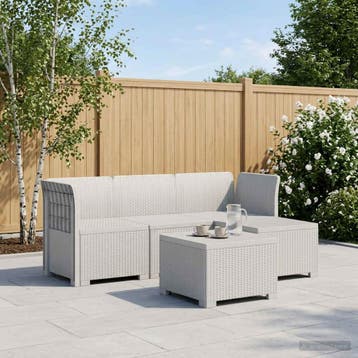 vidaXL 4-Persoons Tuinbank Rieten Look PP Wit, Tuin en Terras, Verzenden, Nieuw