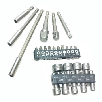 Bit en dop set 25-delig | verloop en verlengstuk | 5-13mm, Ophalen of Verzenden, Nieuw
