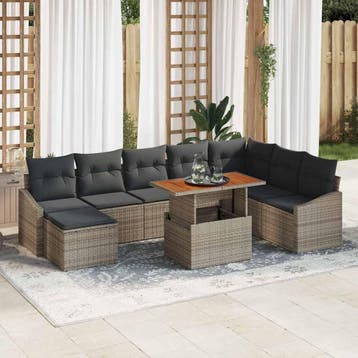 vidaXL Tuin Sofa Set 9 st Grijs Poly riet, Verzenden, Nieuw, Rotan, Meer dan 8 zitplaatsen