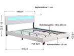 Gestoffeerd Bed Paris - 180 x 200 cm - Wit - LED Verlichting, Verzenden, Nieuw