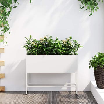 vidaXL Verhoogde Tuin Plantbak Wit 60 x 26 x 48 cm Staal, Verzenden, Minder dan 60 cm, Nieuw, Metaal