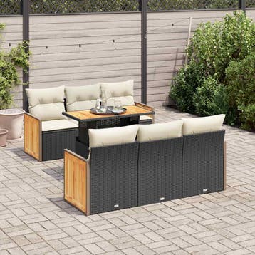 vidaXL 7-delige Loungeset met kussens poly rattan acacia, Verzenden, Nieuw, Loungeset