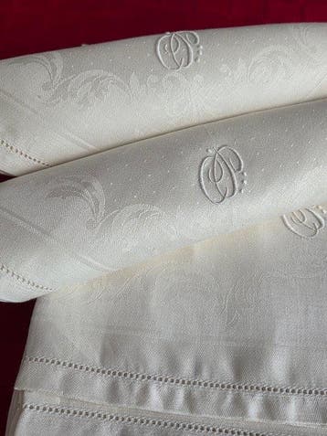 Servet (12) - 54 cm - 53 cm - CP, Antiek en Kunst, Antiek | Kleden en Textiel