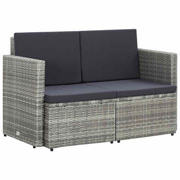 vidaXL Tuinbank 2-zits met kussens poly rattan grijs, Verzenden, Nieuw