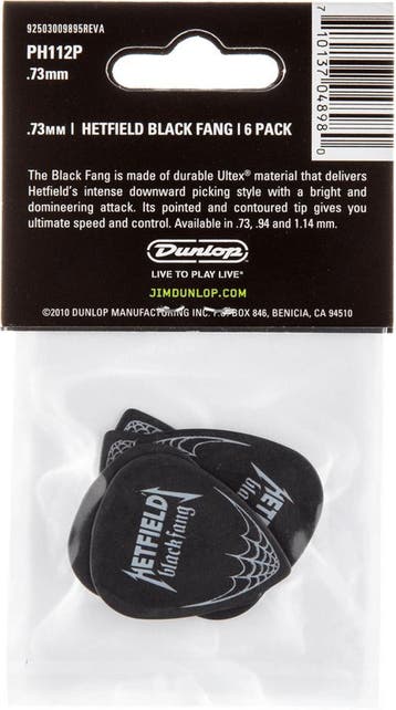Jim Dunlop Hetfield Black Fang plectrum 0.73 mm 6-pack, Ophalen of Verzenden, Nieuw, Elektrische gitaar