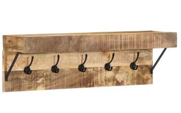 Wandkapstok Mangohout – Metalen Rek met Plank en 5 Haken, Verzenden, Nieuw