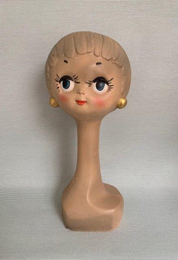 Figuur - Vintage Gipsen Twiggy Hoofd - Uniek Display,