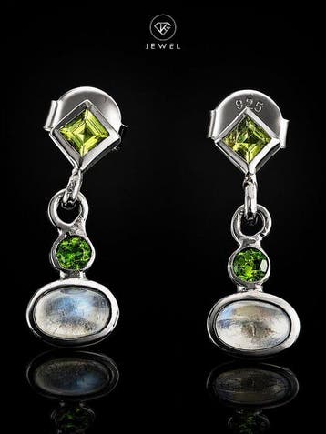 Regenboog maansteen druppeloorbellen - 925 sterlingzilver -