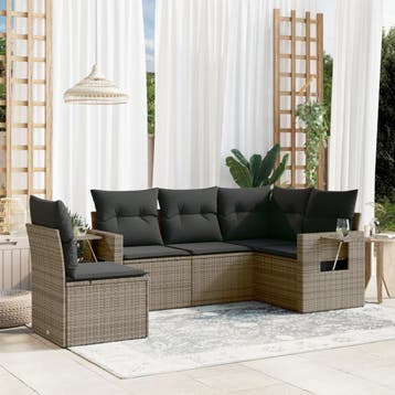 vidaXL 5-delige tuinbankset met kussens grijs poly rattan, Verzenden, Nieuw