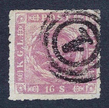 Denemarken 1854/1864 - Wapen 16sk lila - Met certificaat, Gestempeld