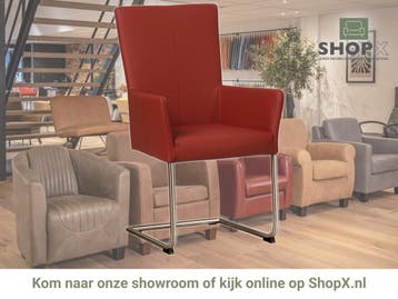 Leren eetkamerstoel Dry met armleuning - Toledo Red (rood), Huis en Inrichting, Nieuw, Leer, Ophalen of Verzenden, Rood
