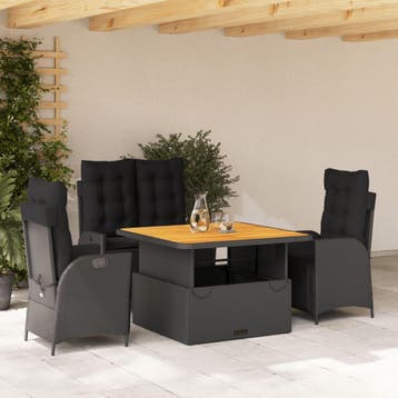 vidaXL 4-delige Tuinset met kussens poly rattan zwart, Verzenden, Nieuw, Tuinset