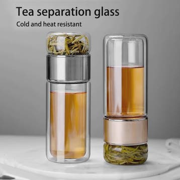 Dubbelwandige Glazen Theefles met Infuser - Hittebestendig &, Verzenden, Nieuw