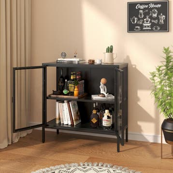 Vitrinekast Borshavisa staal 80x80x35 cm zwart [en.casa], Verzenden, Nieuw